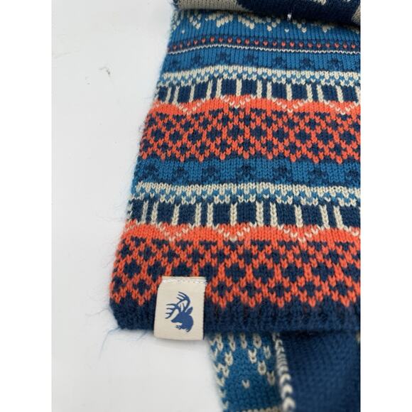 Jack Wills Fair Isle Knit Scarf Blue Red Cream Reindeer Snowflake Winter Wool - Picture 2 of 6
